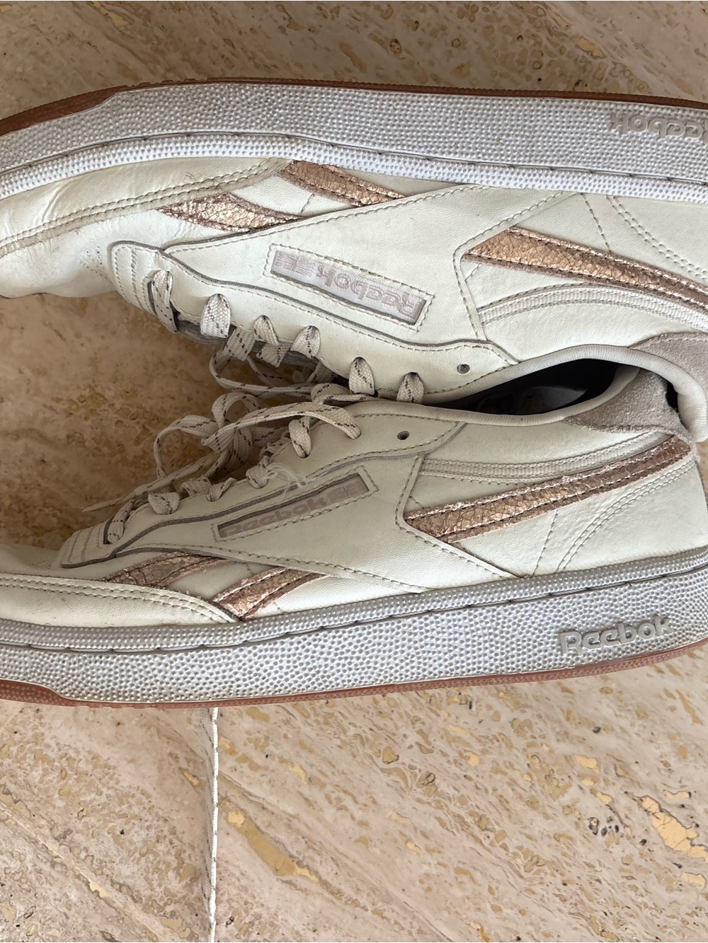 Reebok Women's Cream Sneakers with Rose Gold Accents